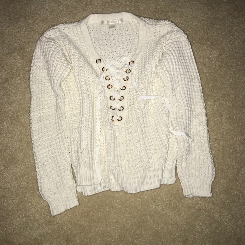 Boston Proper Knitted Top With Laces